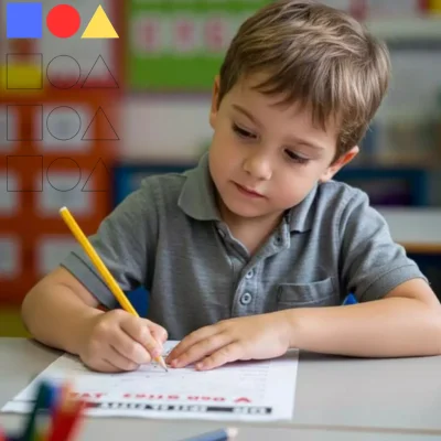 Niño practicando trazos con lápiz en una ficha imprimible