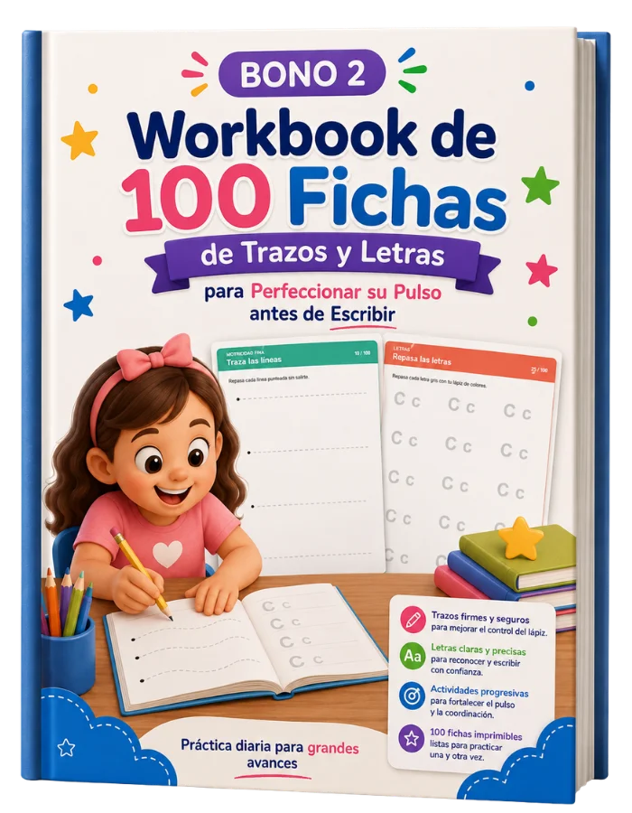 Mockup del bono Workbook adicional de trazos y letras