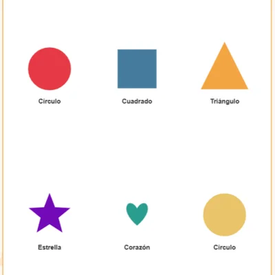 Ficha de colores y formas: círculo, cuadrado, triángulo, estrella y corazón